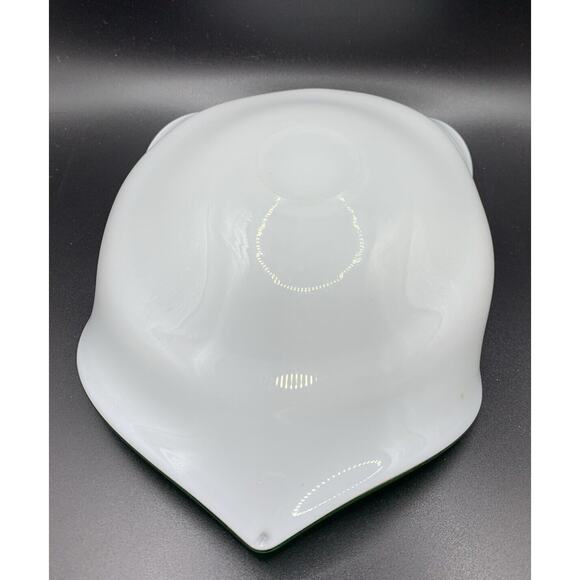 Hand Blown Art Glass Free Form Bowl Green Cased White Gold Mica 7” X 6” - Picture 4 of 7